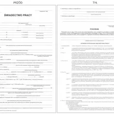 Brak świadectwa ukończenia szkoły do pracy. Dokument zawiera dane pracownika, okres zatrudnienia, informacje o urlopach i zwolnieniach.