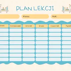 Plan lekcji dla 6 klasy. Wpisz tu swoje przedmioty, aby zaplanować tydzień nauki.