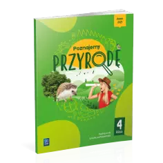 Okładka podręcznika "Poznajemy przyrodę" dla 4 klasy szkoły podstawowej z jeżem i dziewczynką z lornetką.