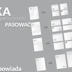 Jaka koperta będzie pasować? Ilustracja pokazuje różne rozmiary papieru i kopert, w tym kopertę C6, aby pomóc w wyborze.