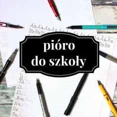 Różne rodzaje piór do pisania, w tym pióro wieczne i pióro kulkowe, leżą na zeszytach z literami.