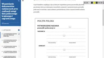 Formularz "Potwierdzenie nadania przesyłki poleconej" Poczty Polskiej. Widoczny jest fragment dokumentu z polami do wypełnienia dla nadawcy.